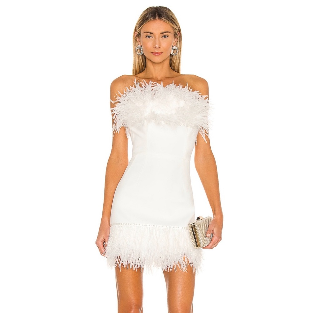 Bronx and Branco Lola Blanc Feathered Mini Dress